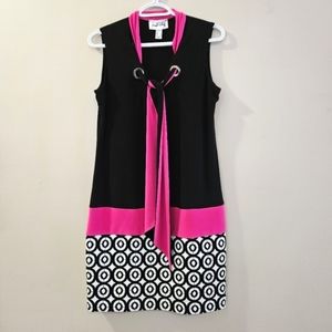 Joseph Ribkoff - Mod Circular Detail Tunic Dress (Black/Neon Pink) - Size 10